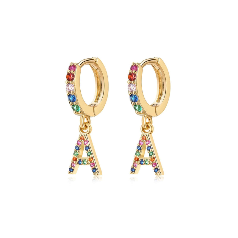 "Rainbow Initial Hoops" Earrings - SophiaJewels