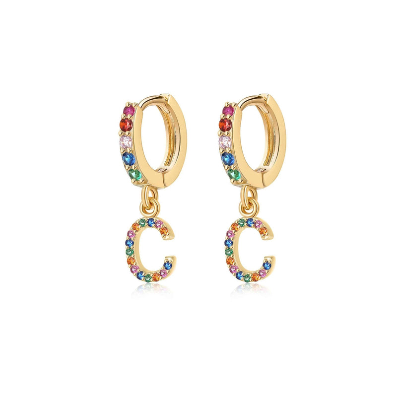 "Rainbow Initial Hoops" Earrings - SophiaJewels