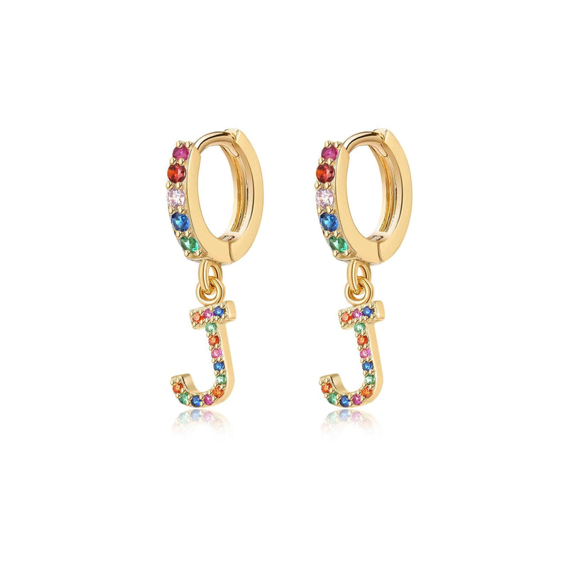 "Rainbow Initial Hoops" Earrings - SophiaJewels