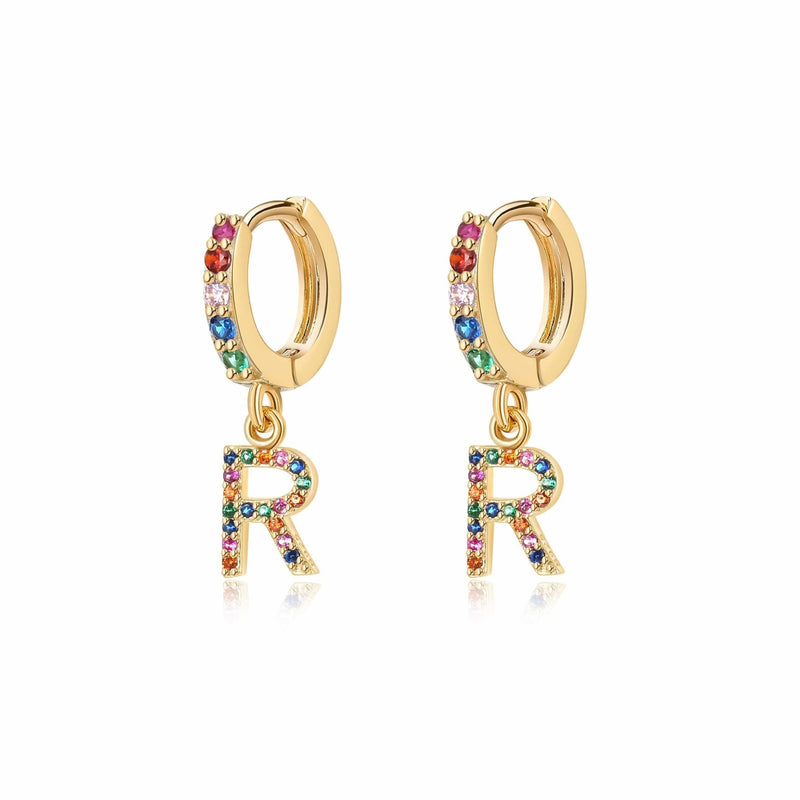 "Rainbow Initial Hoops" Earrings - SophiaJewels